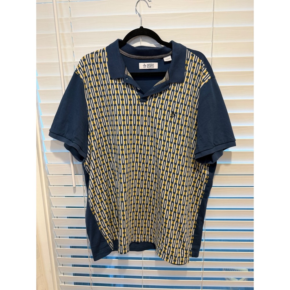 Original Penguin Munsingwear Mens XXL Navy Yellow Geometric Arrow Polo Shirt